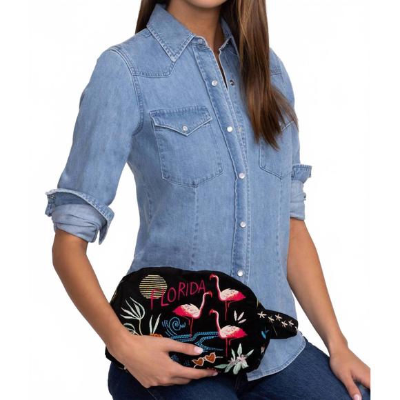 NEW JOHNNY WAS florida cotton velvet makeup bag in black